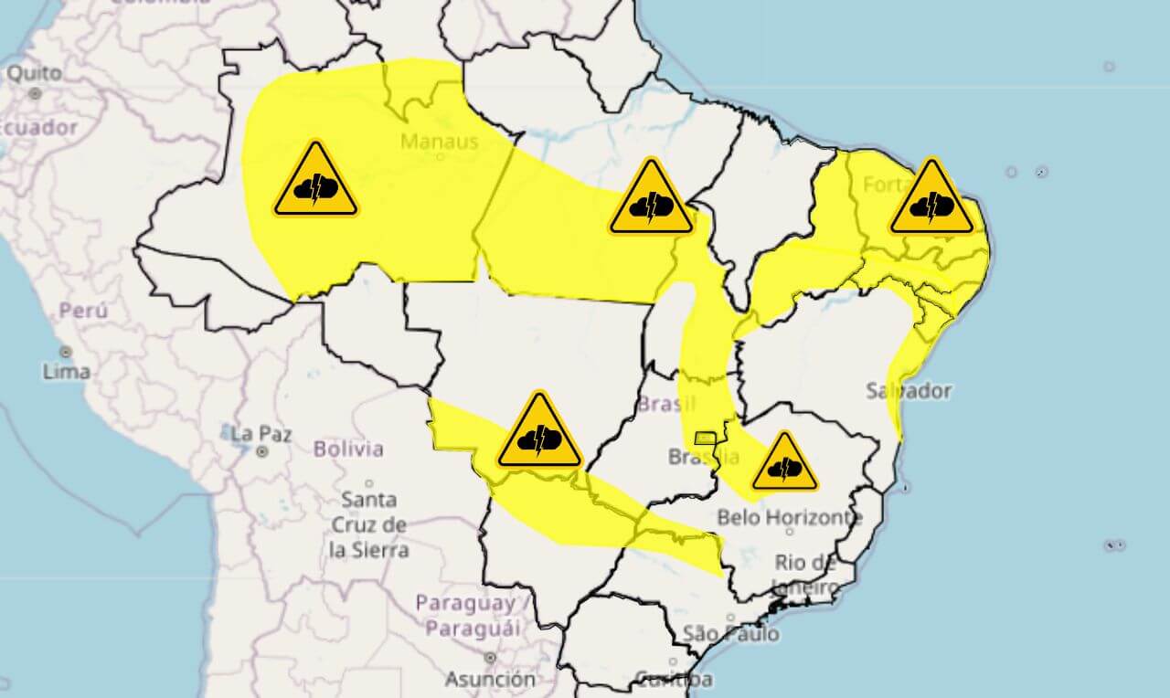 Alerta Amarelo Para Temporais Chuva Forte Raios E Ventania Em Grande Parte Do Brasil Clima